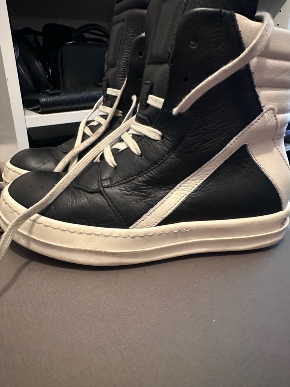 Rick Owens Kids High-Top Sneakers in Black and White